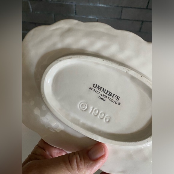 FITZ FLOYD HARVEST TIME THANKSGIVING GRAVY BOAT TRAY SET 1996 OMNIBUS CUTE - Picture 5 of 8